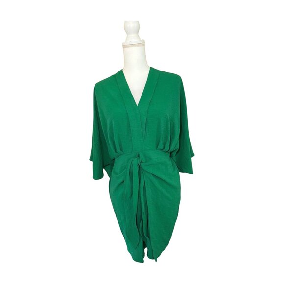 Green Tie-Front Kimono Sleeve Mini Dress – Size Medium (Preloved) - Picture 1 of 4